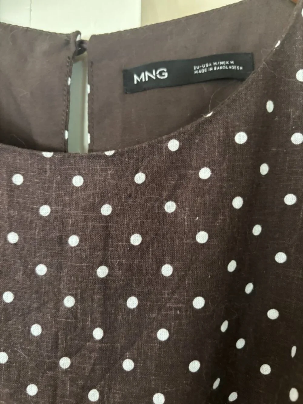 Mango Women's Round Neck Polka-Dot Belt Jumpsuit Brown/White NWOT Pockets MED